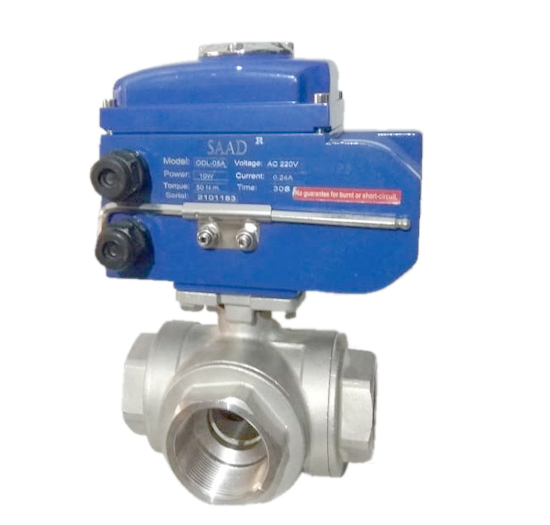 Motorized Actuator Operated Three Way Ball Valve Screwed End